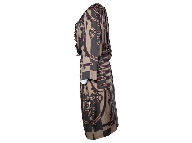 Hermès Vestido midi de seda con volantes y estampado de cinturón Hermes Multicolor - vista 2
