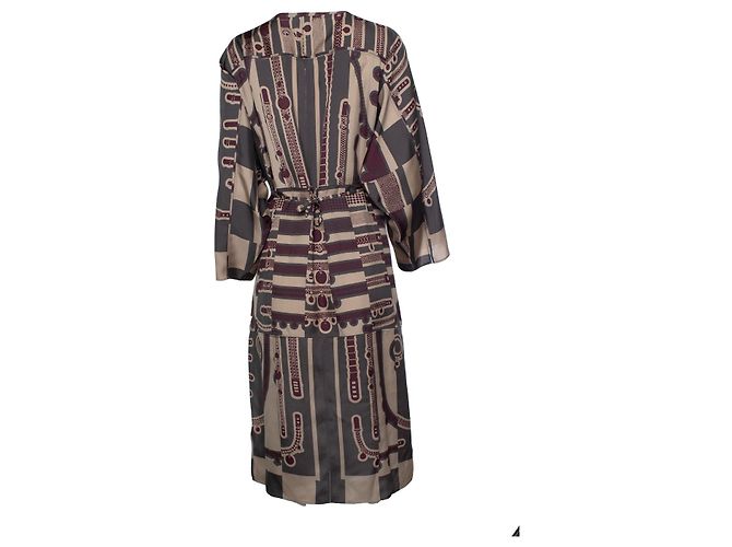 Hermès Vestido midi de seda con volantes y estampado de cinturón Hermes Multicolor - vista 3