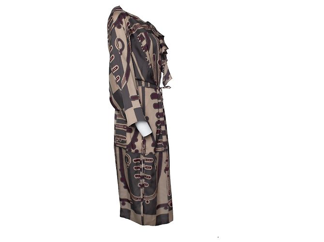 Hermès Vestido midi de seda con volantes y estampado de cinturón Hermes Multicolor - vista 4