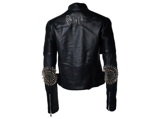 Philipp Plein, leather biker jacket with studs Black - view 2