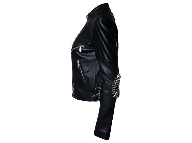Philipp Plein, leather biker jacket with studs Black - view 3