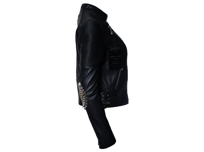Philipp Plein, leather biker jacket with studs Black - view 4