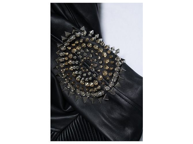 Philipp Plein, leather biker jacket with studs Black - view 5