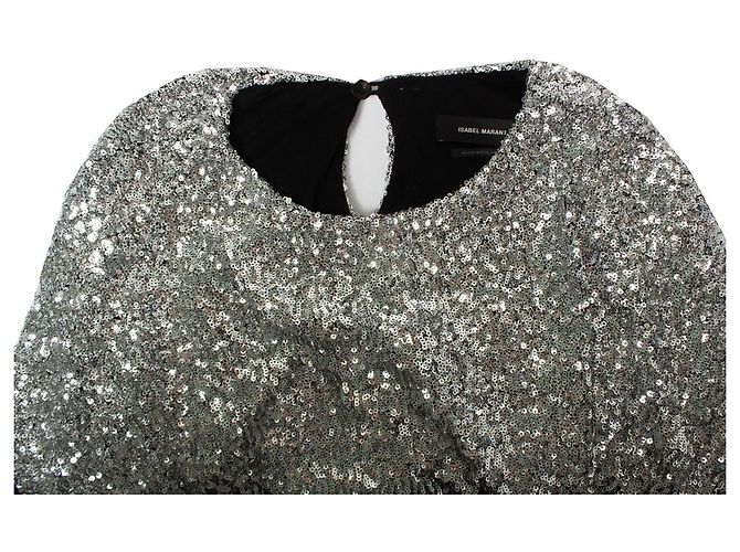 Isabel Marant, Top a maniche lunghe con paillettes Argento Metallico - vista 6