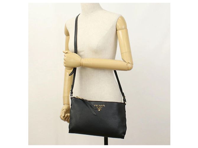Borsa a tracolla in pelle nera Prada Nero - vista 8