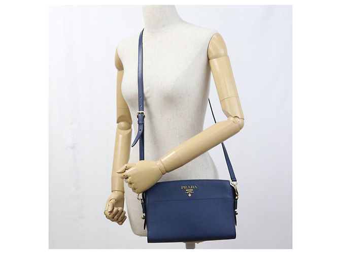 Borsa a tracolla in pelle Saffiano Prada Blu navy - vista 9