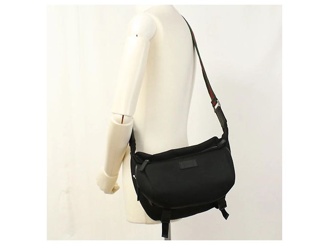 Borsa a spalla e a tracolla in tela nera GUCCI Nero - vista 9