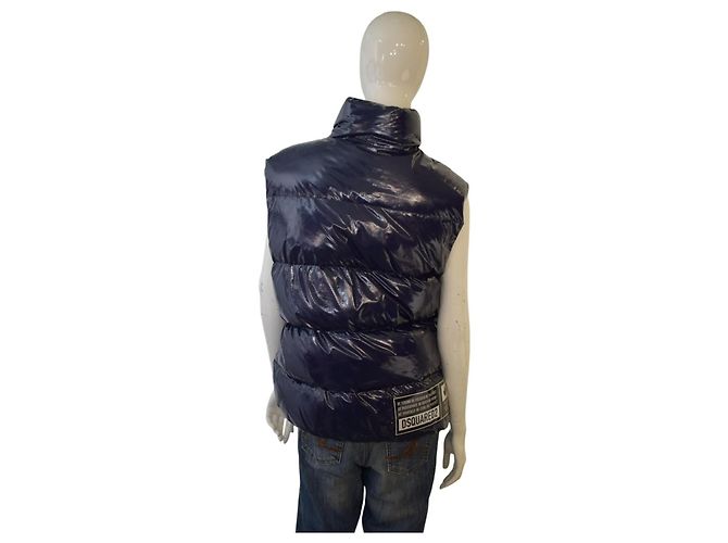 Dsquared2 navy Puffer-Weste, glänzend, gesteppt, mit Daunen gefüllt, hoher Kragen, Größe 48 IT Blau - Ansicht 2