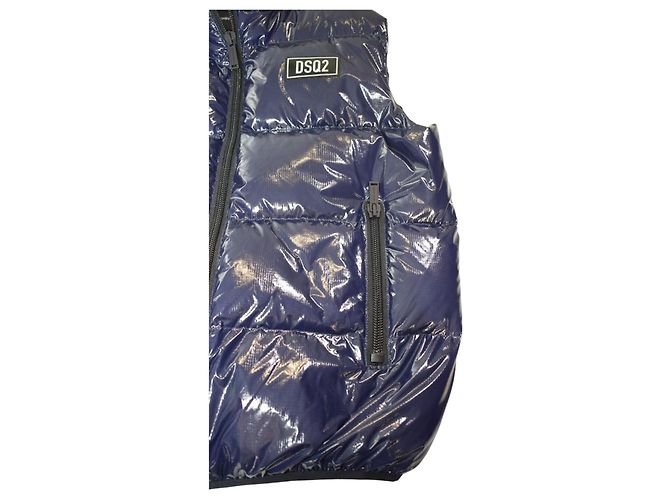 Dsquared2 navy Puffer-Weste, glänzend, gesteppt, mit Daunen gefüllt, hoher Kragen, Größe 48 IT Blau - Ansicht 8