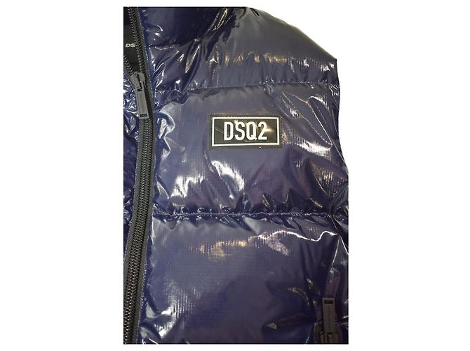 Dsquared2 navy Puffer-Weste, glänzend, gesteppt, mit Daunen gefüllt, hoher Kragen, Größe 48 IT Blau - Ansicht 9