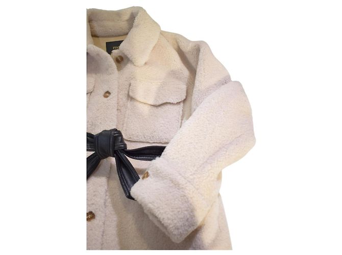 Beige Wollmischung Mantel Maje Paris, taillierte Oversized-Jacke mit Gürtel, Größe 38 EU Roh - Ansicht 10