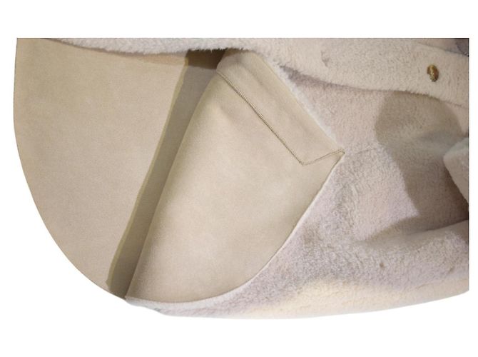 Beige Wollmischung Mantel Maje Paris, taillierte Oversized-Jacke mit Gürtel, Größe 38 EU Roh - Ansicht 11