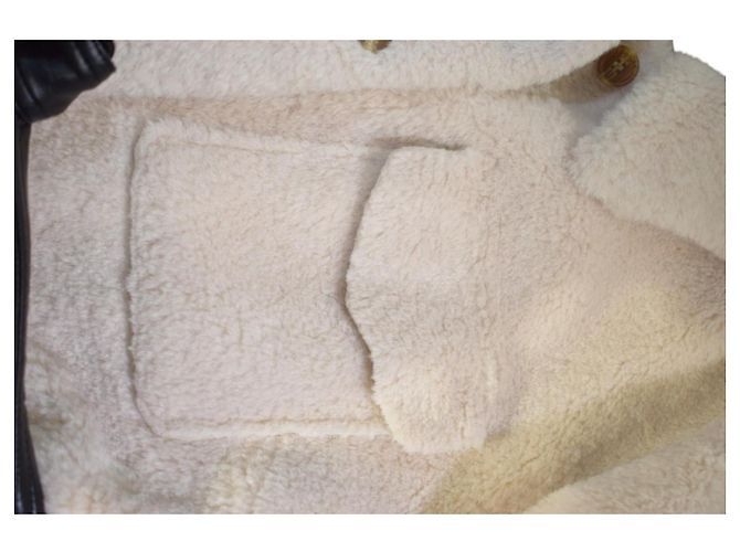 Beige Wollmischung Mantel Maje Paris, taillierte Oversized-Jacke mit Gürtel, Größe 38 EU Roh - Ansicht 13