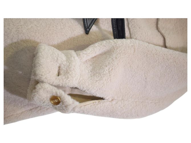 Beige Wollmischung Mantel Maje Paris, taillierte Oversized-Jacke mit Gürtel, Größe 38 EU Roh - Ansicht 14