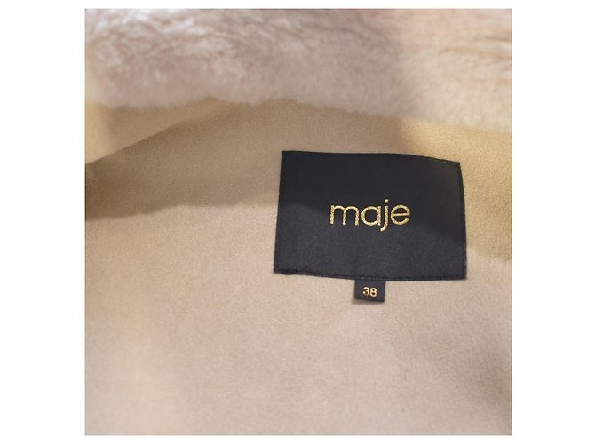 Beige Wollmischung Mantel Maje Paris, taillierte Oversized-Jacke mit Gürtel, Größe 38 EU Roh - Ansicht 3