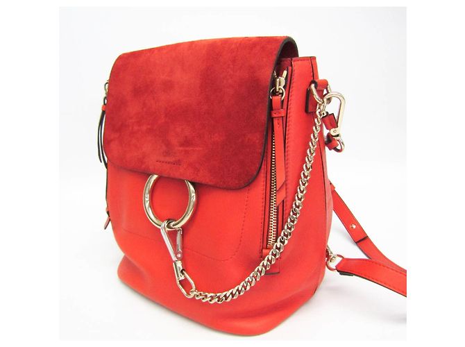 Zaino in pelle e suede arancione Chloé Faye per donne - vista 10
