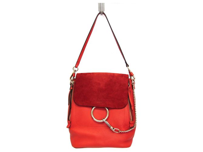 Zaino in pelle e suede arancione Chloé Faye per donne - vista 12