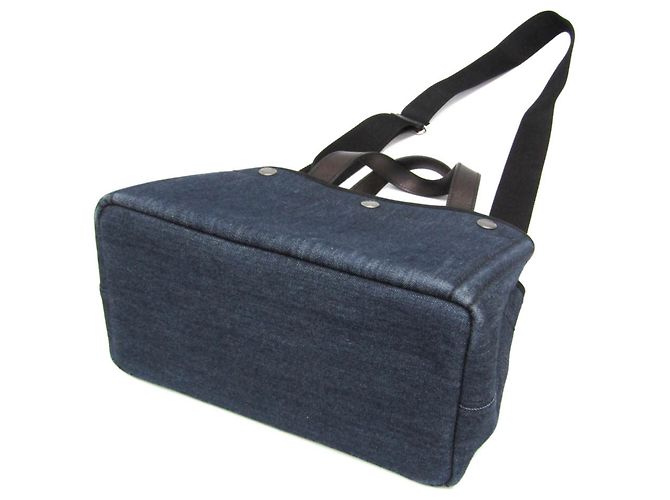 Borsa tote in pelle di vitello denim Prada Nero Blu - vista 3