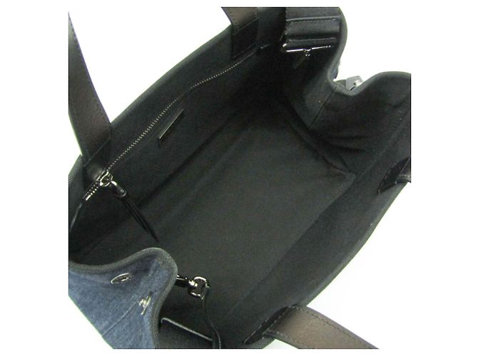 Borsa tote in pelle di vitello denim Prada Nero Blu - vista 4