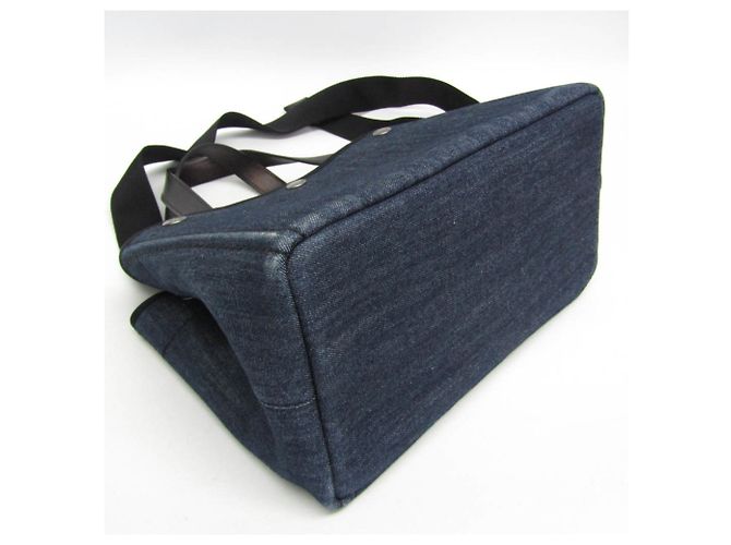 Borsa tote in pelle di vitello denim Prada Nero Blu - vista 5