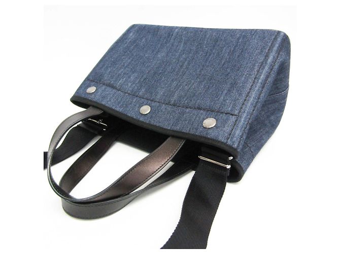 Borsa tote in pelle di vitello denim Prada Nero Blu - vista 6