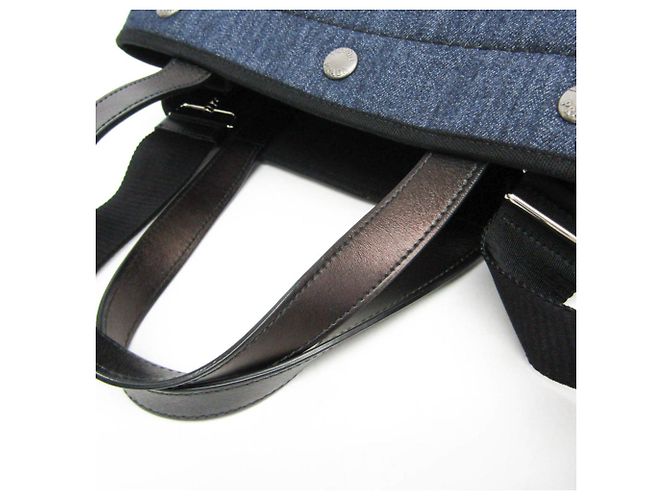 Borsa tote in pelle di vitello denim Prada Nero Blu - vista 7