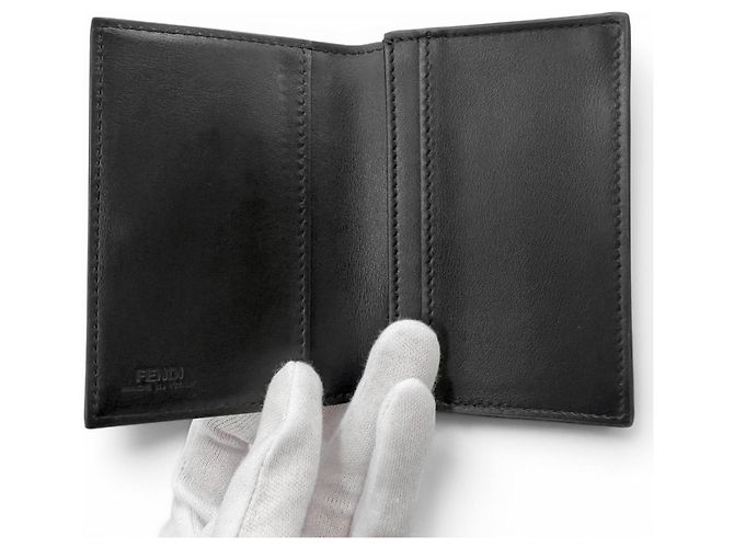 Fendi Leder Logo Hardware Bi-Fold Visitenkartenhalter Schwarz Metallisch - Ansicht 4