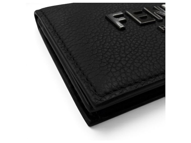 Fendi Leder Logo Hardware Bi-Fold Visitenkartenhalter Schwarz Metallisch - Ansicht 5