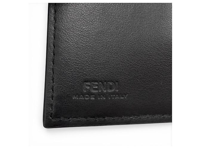 Fendi Leder Logo Hardware Bi-Fold Visitenkartenhalter Schwarz Metallisch - Ansicht 6