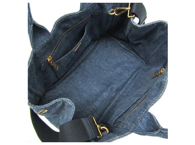 Borsa a mano in denim Canapa di Prada Blu - vista 3