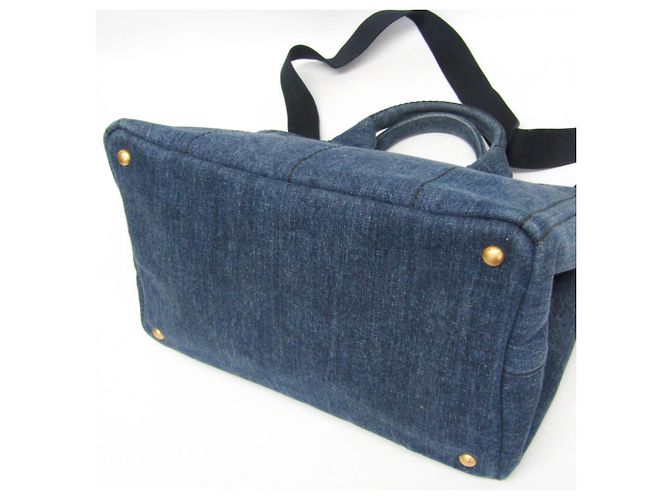 Borsa a mano in denim Canapa di Prada Blu - vista 5