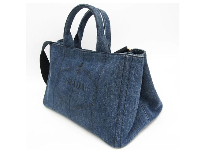 Borsa a mano in denim Canapa di Prada Blu - vista 7