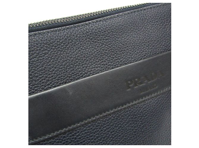 Borsa a tracolla in pelle da uomo Prada 2VH047 Nero Blu navy - vista 8