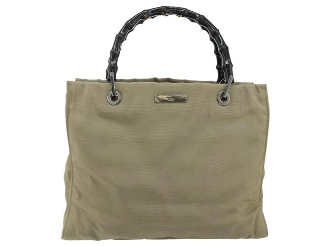 Borsa a mano in nylon beige e argento Gucci Bamboo 002 1016 Auth ep14257 - vista 13