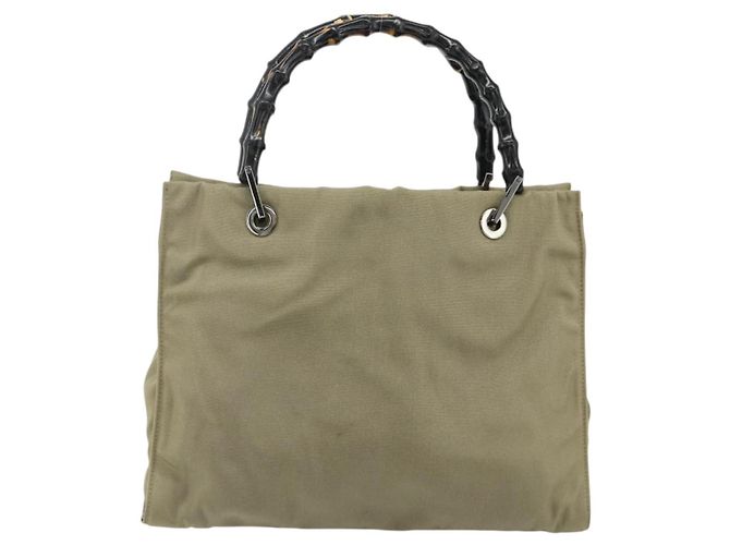 Borsa a mano in nylon beige e argento Gucci Bamboo 002 1016 Auth ep14257 - vista 2
