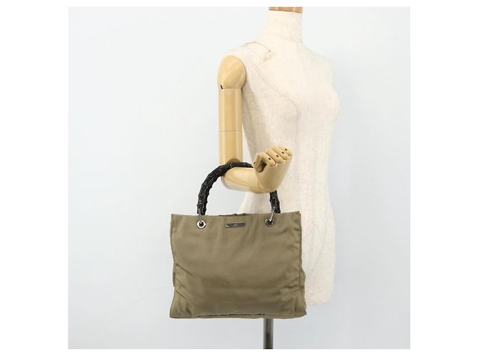 Borsa a mano in nylon beige e argento Gucci Bamboo 002 1016 Auth ep14257 - vista 25