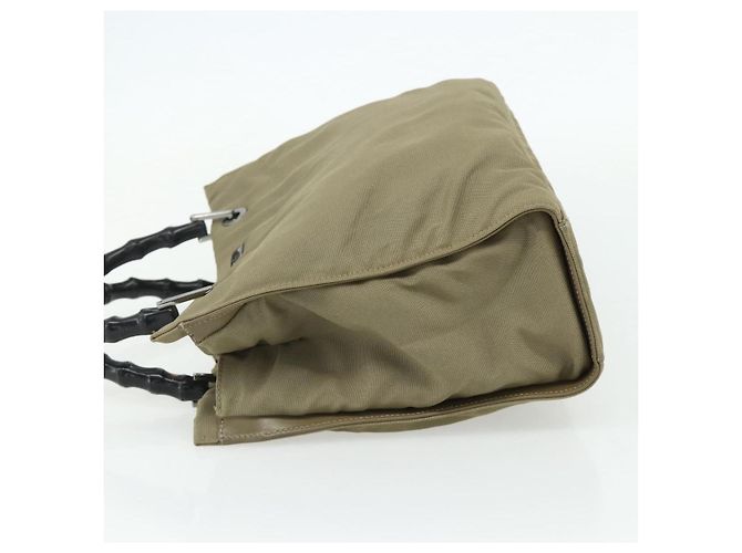 Borsa a mano in nylon beige e argento Gucci Bamboo 002 1016 Auth ep14257 - vista 3