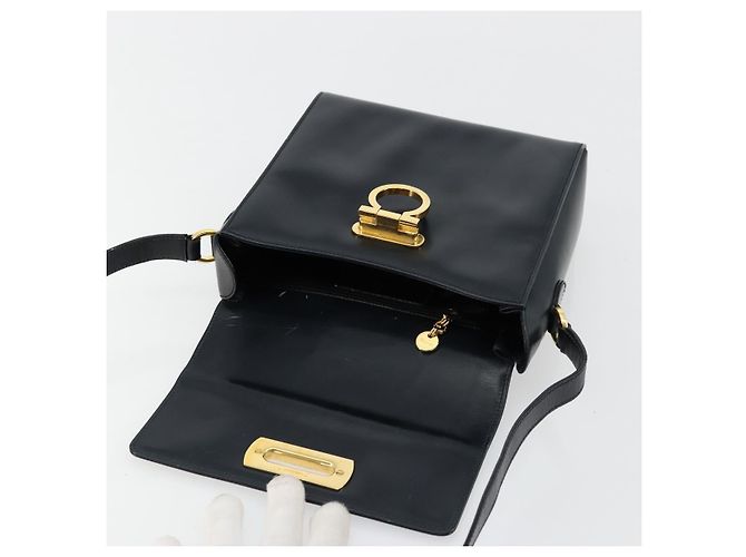 Borsa a Spalla Gancini in Pelle Salvatore Ferragamo Blu Navy Oro Auth ka4141 D'oro - vista 10