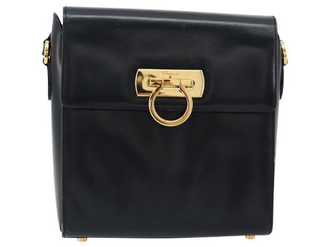 Borsa a Spalla Gancini in Pelle Salvatore Ferragamo Blu Navy Oro Auth ka4141 D'oro - vista 13