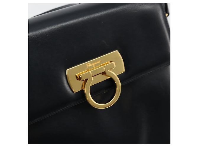 Borsa a Spalla Gancini in Pelle Salvatore Ferragamo Blu Navy Oro Auth ka4141 D'oro - vista 17