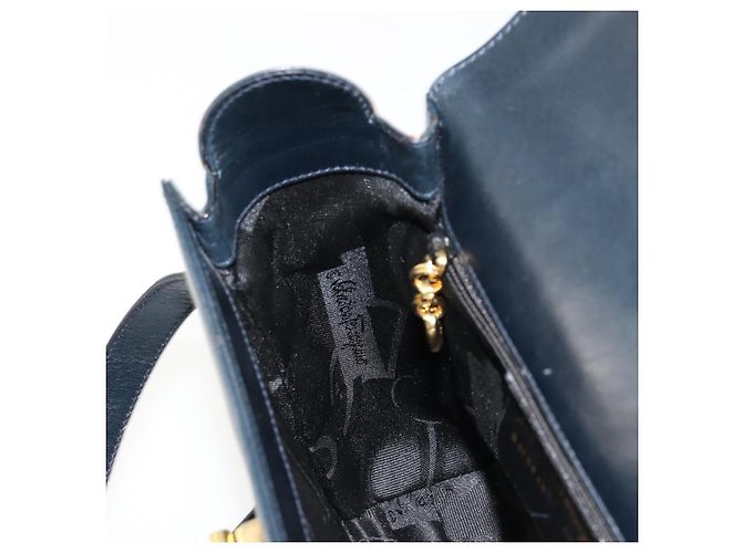Borsa a Spalla Gancini in Pelle Salvatore Ferragamo Blu Navy Oro Auth ka4141 D'oro - vista 19