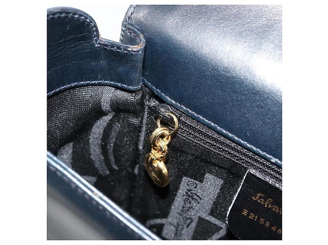 Borsa a Spalla Gancini in Pelle Salvatore Ferragamo Blu Navy Oro Auth ka4141 D'oro - vista 20