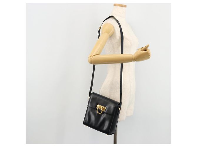 Borsa a Spalla Gancini in Pelle Salvatore Ferragamo Blu Navy Oro Auth ka4141 D'oro - vista 22