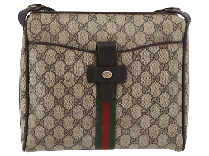 Borsa a Spalla GUCCI GG Supreme Web Sherry Line PVC Beige Oro Auth 176846 D'oro - vista 13