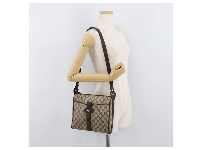Borsa a Spalla GUCCI GG Supreme Web Sherry Line PVC Beige Oro Auth 176846 D'oro - vista 21