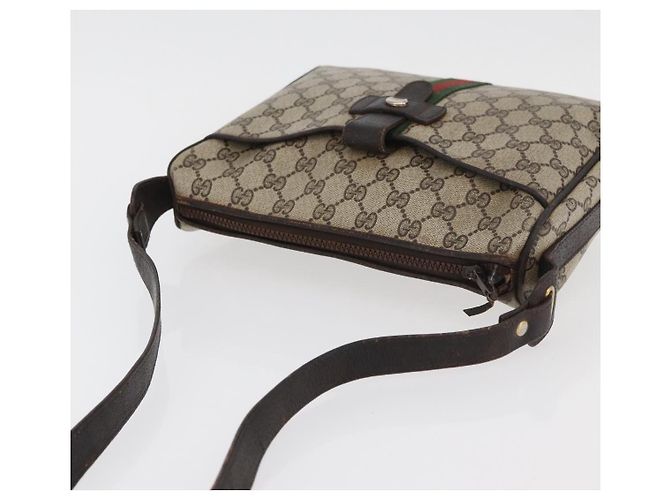 Borsa a Spalla GUCCI GG Supreme Web Sherry Line PVC Beige Oro Auth 176846 D'oro - vista 6