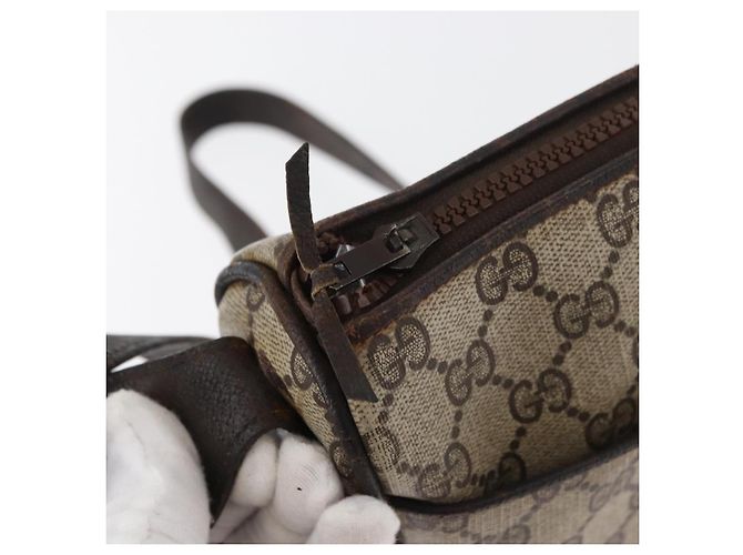 Borsa a Spalla GUCCI GG Supreme Web Sherry Line PVC Beige Oro Auth 176846 D'oro - vista 9