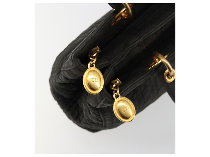Christian Dior Borsa Lady Dior Canage in nylon nero e oro Auth BA12261 D'oro - vista 10