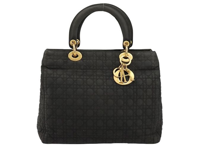 Christian Dior Borsa Lady Dior Canage in nylon nero e oro Auth BA12261 D'oro - vista 13