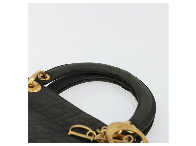 Christian Dior Borsa Lady Dior Canage in nylon nero e oro Auth BA12261 D'oro - vista 14